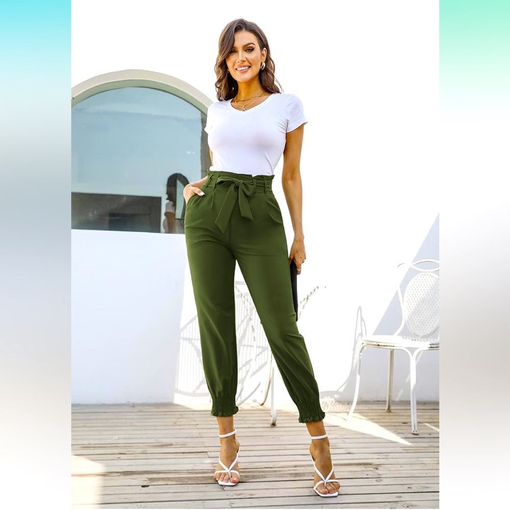 GRACE KARIN Womens Casual Pants Self Tie Bow-Knot Ankle Length Pencil Pants